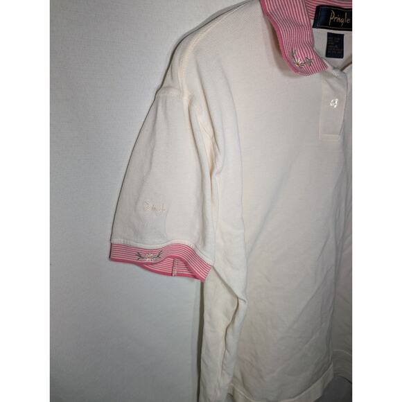 Vintage Pringle Wmens Button Up Collared Polo Embroidered Flower Sz XL - Picture 4 of 6